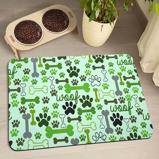 Dog Food Mats for Floors Waterproof, Pet Water Bowl Mats Pet Feeding Absorbent Placemats Green 17 * 30 inch