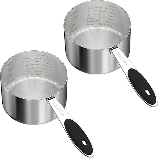 2PCS 1CUP(237ml) Dog Cat Food Scoop, Stainless Steel Measuring Cup, Metal Pet Scooper with Inner Precision Scale Measurement