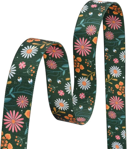 Dog Collar and Leash Set with Bohemia Floral Tribal Geometric Patterns - Soft Ethnic Style Collar Adjustable for Small Medium Large Dogs(Dark Green Flower Set,S)