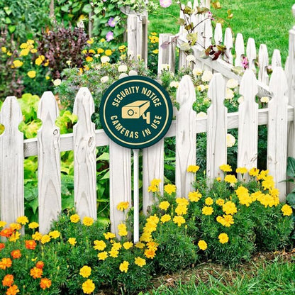 Uptell Metal Round Camera Security Service Video Surveillance Warning Yard Sign 9.2x9.2 Inch Classic Outdoor Lawn Decorations, Protect Your Grass & Property,With Stake 12.8"