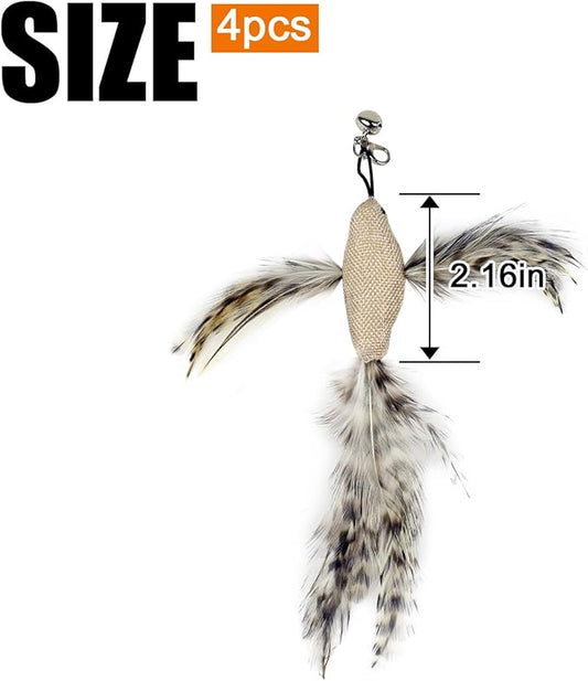 TTcat Cat Feather Toys, 4 Pcs Simulation Flying Birds Refills, Cat Toys Replacement Feathers for Cat Kitten Wand.