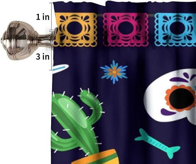 Mexico Valance Curtains Mexican Traditional Paper Lace Skull Pattern Window Treatment Valances Short Curtains Rod Pocket Drape for Dining Room Home Kitchen Decor, 54x18inch