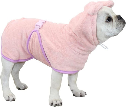 Dog Bathrobe Towel, Cat Bathrobe Microfiber Fast Drying Absorbent Hooded Bath Towel for Puppy Small Medium Large Dog Cat(Pink,XL)