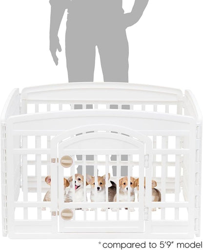 IRIS USA 24" Dog Playpen 4-Panel Pet Exercise Pen with Door Gate 35 x 35 x 24 Puppy Play Pen Indoor Outdoor Plastic Foldable Portable Pet Fence for Small Medium Dogs Puppies Multiple Pets White