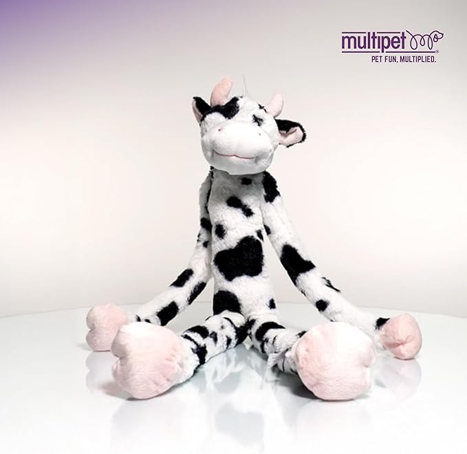 Multipet Swingin' Slevin Cow Dog Plush Toy - Squeaky Toys for All Dogs - Extra Soft Plush - Stuffed Animal for Cuddling & Playing - Cute (27”, White, 5 Squeakers)