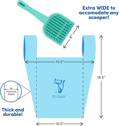 EcoLeo Cat Litter Waste Poop Bags - X-Large, Thick, Leak Resistant, Pet/Dog Poo Bags with Easy-Tie Handles,10.5 x 18.5 inch, White