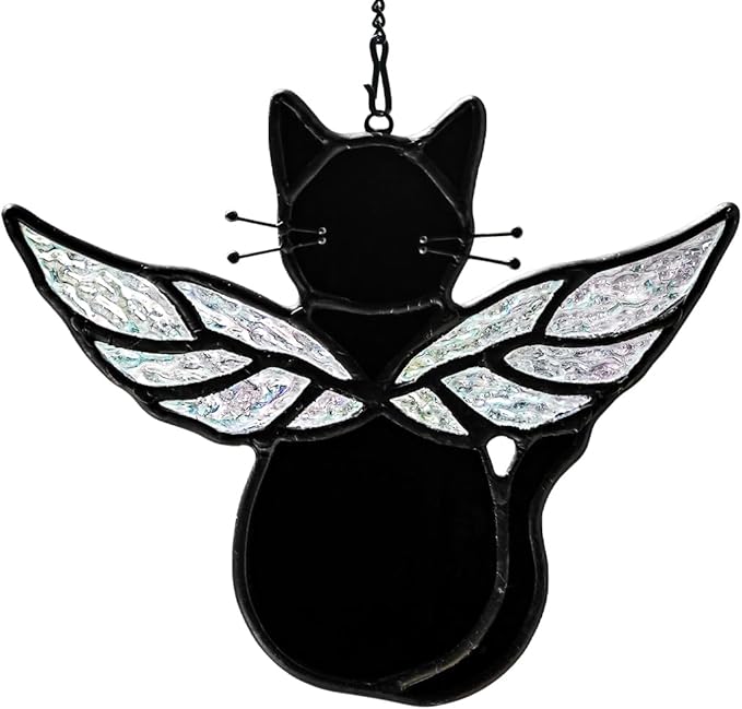 Black Angel Cat Memorial Gifts for Cat Lover,Stained Glass Window Hanging,Angel Wing Black Cats Suncatcher Decor,Cats Death Sympathy Gifts for Women,Daughter,Mothers Day,Christmas