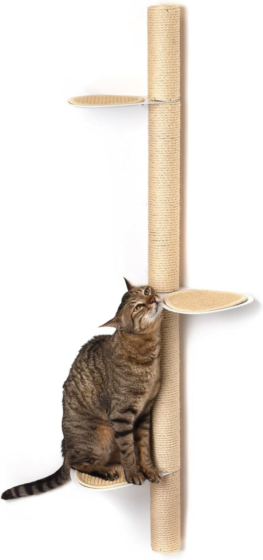 xympo 51" Wall-Mounted Cat Tree – Modern Space-Saving Cat Shelf with Sisal Scratching Post & Steel Climbing Steps – Stylish Cat Wall Furniture for Small Spaces