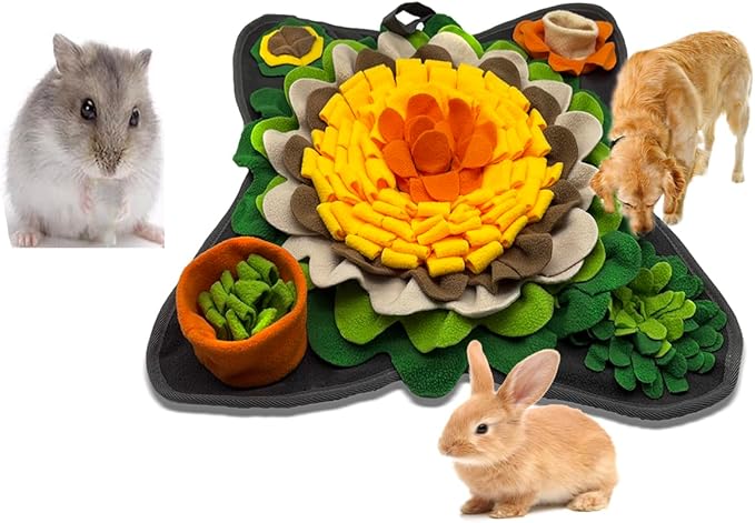 Rabbit Foraging Mat Snuffle Mat, Feeding Mat Interactive Feeding Puzzle Toy, Pet Sniffing Training Mat for Dogs, Hamsters Guinea Pigs Stress Relief