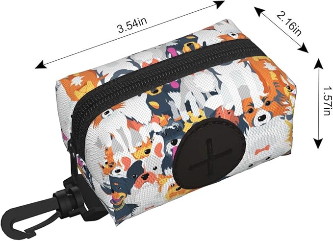 Dog Poop Bag Holder for Leashes - Lightweight Pet Waste Bags Dispenser Doggy Zippered Pouch for Puppy Walking Accessories(Cute Puppy Dog)
