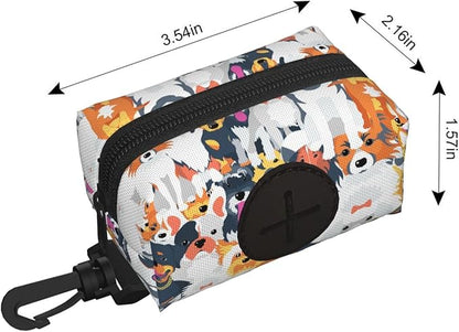 Dog Poop Bag Holder for Leashes - Lightweight Pet Waste Bags Dispenser Doggy Zippered Pouch for Puppy Walking Accessories(Cute Puppy Dog)