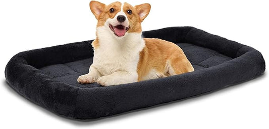 Patas Lague Bolster Dog Bed for Medium Dogs 30''x20'', Soft Warm Foam Pet Sofa Bed, Machine Washable Pet Cat Crate Mat for Medium Breeds, Black