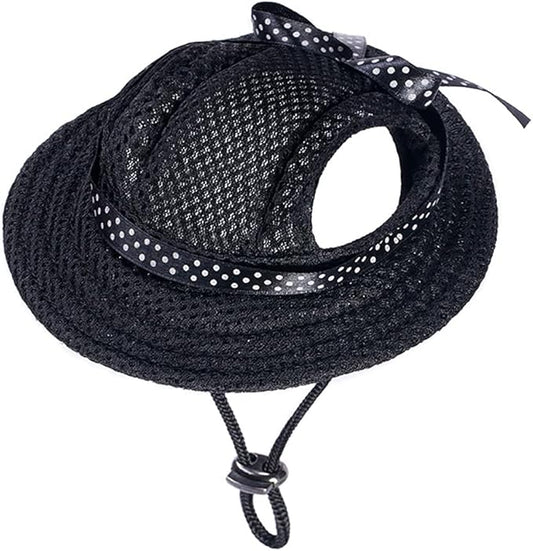 Round Brim Princess Hat Visor Hat Pet Dog Mesh Porous Sun Hat with Ear Holes for Small, Extra Small Dog Teddy, Pug, Chihuahua, Shih Tzu, Yorkshire Terriers, Papillon Black L
