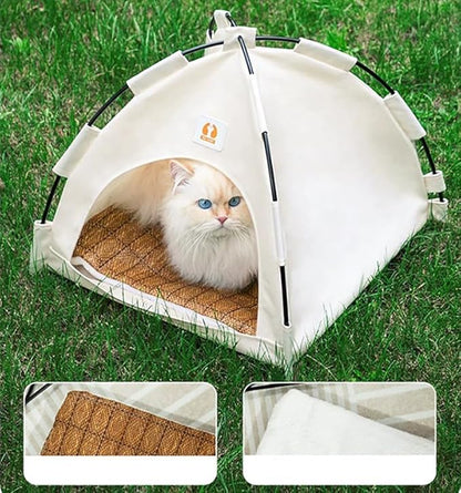 Cute Cat Teepee Cave, Cat Tent Foldable Indoor Outdoor with Thick Mat,Puppy Bed Tent,Bunny Pet Tent Teepee,Portable Dog House Teepee Tent, Cat Bed,Dog Bed Tent,Puppy Bunny,Pet Tent Teepee (A, S)