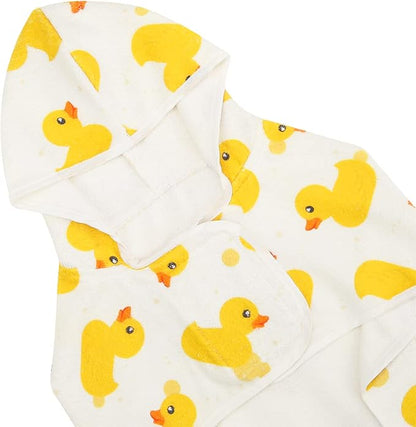 HDE Dog Bathrobe Super Absorbent Quick Drying Puppy Towel Wrap Coat Adjustable After Bath Robes with Hood for Dog Sizes S-XXL White Rubber Ducks S