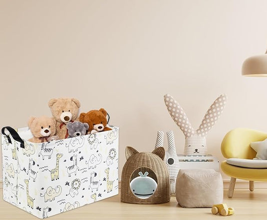 HIYAGON Baby Baskets kids Toy Basket for Boy and Girls Woodland Gift Basket Empty Cute Storage Bin Organizer Box Rectangular Animal Room Decor for Books(Animal)