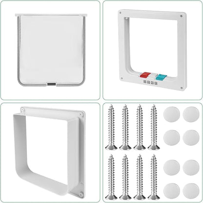 Cat Door- 4-Way Locking Option, Weatherproof & Secure Cat Flap with Easy Installation Kit for Interior/Exterior Doors and Walls (M)
