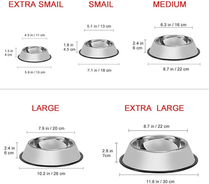 Stainless Steel Dog Bowls, 2.2 Cup/18oz Cat Bowl Water and Food with Rubber Base, Pet Bowls for Medium Dogs, Cats and Rabbit, 2Pack