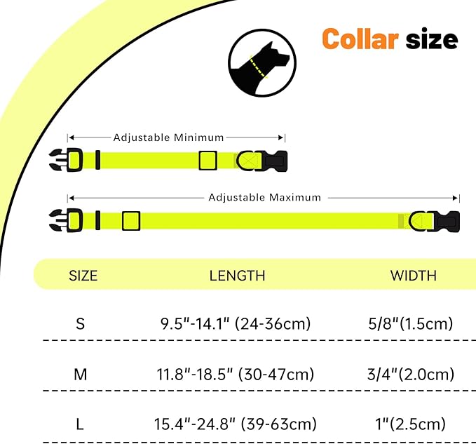 Waterproof Dog Collar, Easy to Clean Rubber Dog Collars with Quick Release Buckle Fits Small Medium or Large Dogs (Yellow, M < 11.8-18.5 inch)
