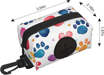 Dog Poop Bag Holder for Leashes - Lightweight Pet Waste Bags Dispenser Doggy Zippered Pouch for Puppy Walking Accessories(Cute Dog Paw)