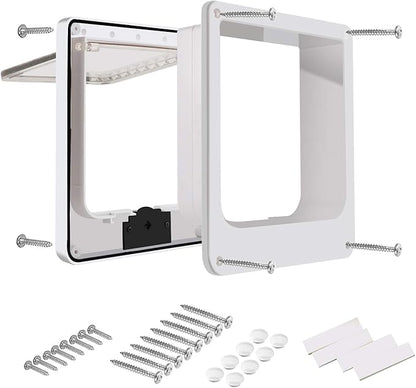 CEESC Large Cat Door for Interior/Exterior Door, Weatherproof, White, Rotary 4 Way Locking Pet Door for Cats & Dogs with Circumference < 23.62", Upgraded Version