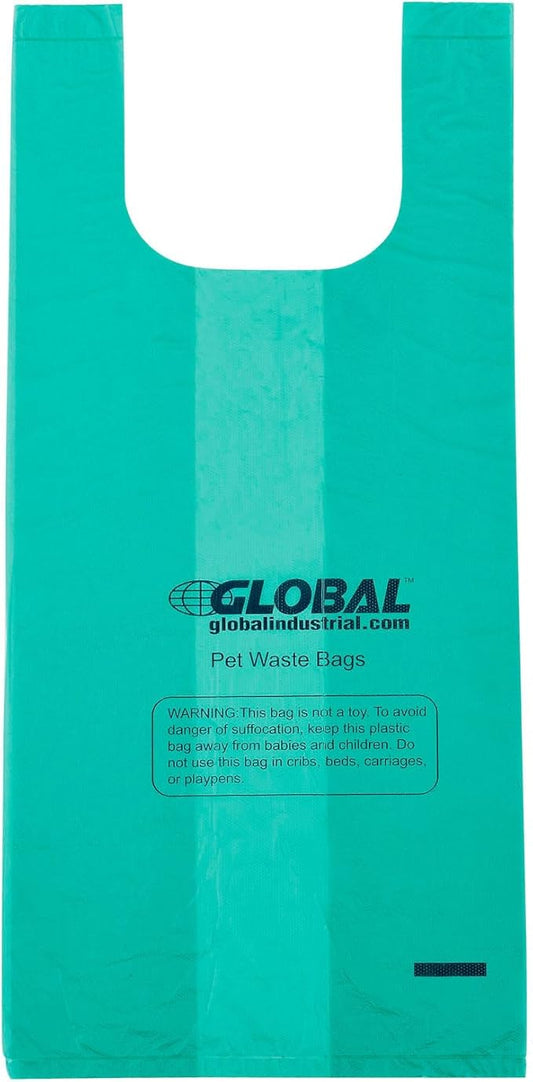 Global Industrial Pet Waste Plastic Bags With Tie-Handles, Green, 400 Bags/Roll