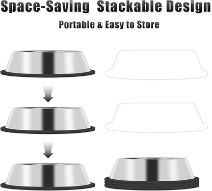 3Pcs Stainless Steel Dog Bowls Set - Non-Slip Food and Water Bowl 54 Oz - Dishwasher-Safe, Rust Resistant Metal Pet Bowls for Small/Medium/Large Sized Pets