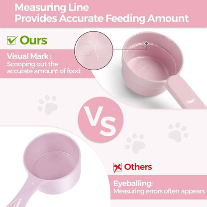 Melamine Pet Food Scoop, Cat Food Measuring Cups, Comfortable Long Handle Scoop for Dog, Cat, Ferret and Rabbit Food, 1 Cup Size Pet Food Feeding Scoop Dishwasher Safe (Pink