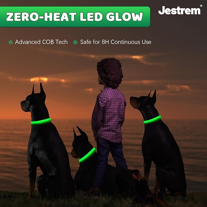 Led Dog Collar, Jestrem USB Rechargeable Waterproof Pet Safety Collar for Night Walking, Adjustable Reflective Collar Light Up Dog Collar for Small Medium Large Dogs