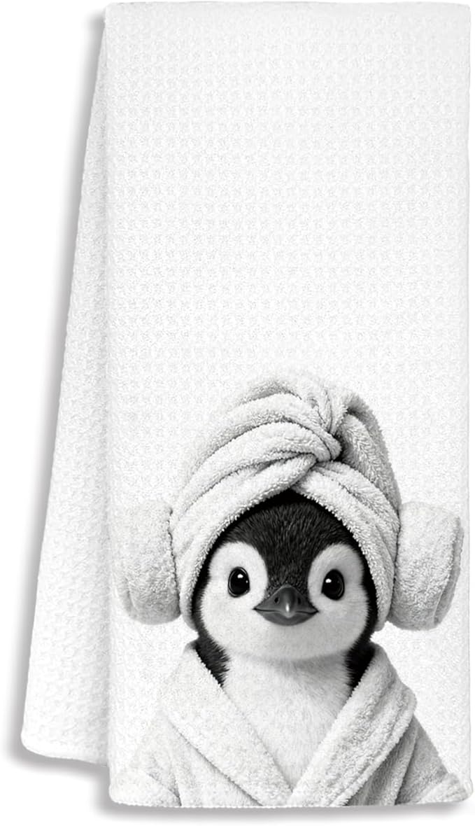 Funny Penguin Bathroom Hand Towels, Penguin Gifts for Women, Gifts for Animal Lovers, Black and White Animal Decorative Hand Towels for Bathroom Decor, 16x24 Inch