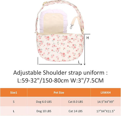 Floral Print Pet Carrier Bag for Small Dogs and Cats, 5-15 Lbs Pet Purse,Hands-Free Design Dog Purses(Red Floral, Small)