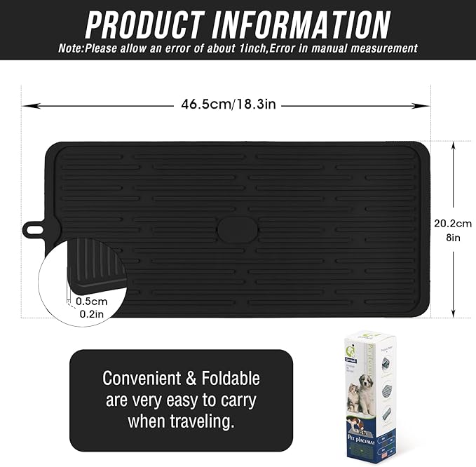 Waterproof Pet Placemat,Feeding Mats,Non Slipping Cat Food Mats,Cat Food Mats for Floor with Lip,Dog Food Mat-Black