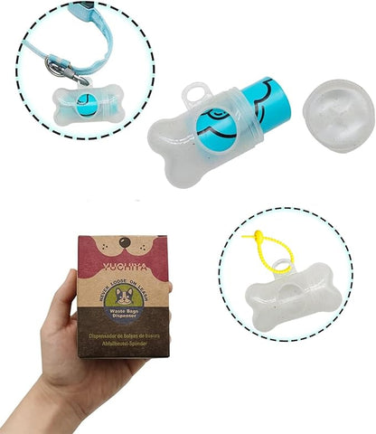 Dog Poop Pickup Bags Holder Dispenser with Scented Doggy Waste Bags and Carabiner with Safety Lock Plus Hook and Loop Fastener Never Loose on Leash Lead Again (1 Holder 15 Bags, Clear)