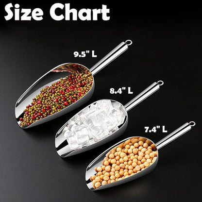 Set of 3 Ice Scoop, Plastic Kitchen Ice Scoop for Canisters or Ice Maker, Food Scoops for Canisters, Freezer, Flour, Dry Foods, Coffee Beans, Pop Corn, Pet Dog Cat Food (Stainless Steel-M)