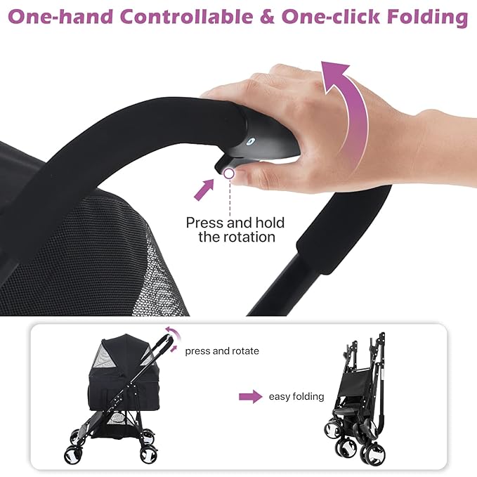 Pet Strollers, Dog Cat Stroller 3-in-1 Detachable Doggy Stroller for Small Medium Dogs 4 Wheel Pet Gear Carrier Cat Walker Wagons for Dogs Trolley for Doggie Rabbit Puppy Strollers, Black