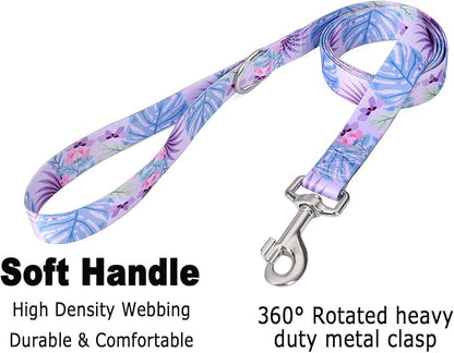 Dog Collar and Leash Set with Bohemia Floral Tribal Geometric Patterns - Soft Ethnic Style Collar Adjustable for Small Medium Large Dogs(Purple Flower Flower Set,L)