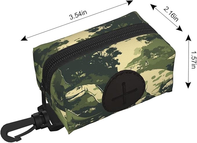 Dog Poop Bag Holder for Leashes - Lightweight Pet Waste Bags Dispenser Doggy Zippered Pouch for Puppy Walking Accessories(Dinosaur Camouflage)