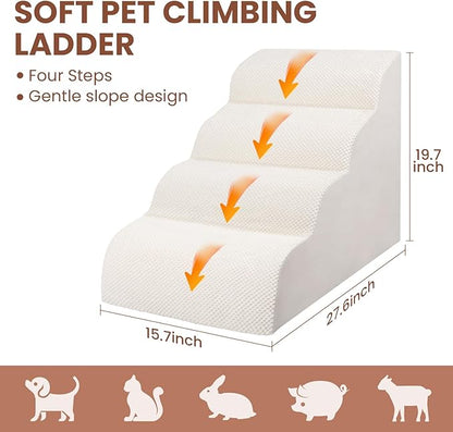 Dog Stairs for Small Dogs, High Density Foam Dog Steps, Extra Wide Non-Slip Pet Ramp for High Beds Or Couch, Soft Doggie Ladder for Dogs Injured, Older Pets, Small Cats