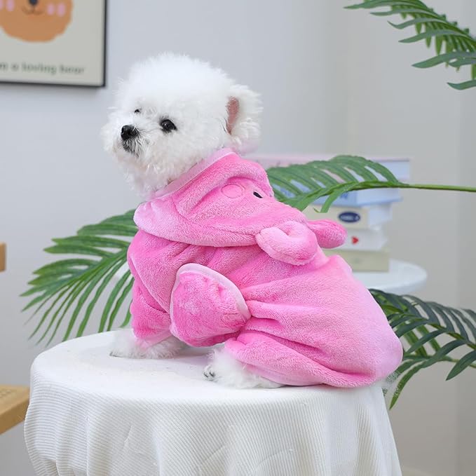 Dog Bathrobe with Hood Super Absorbent Soft Quick Drying Towel Wrap Adjustable Puppy Cat Bath Robe Towel for Cold Weather Beach Pool (Pink Pig, Small)