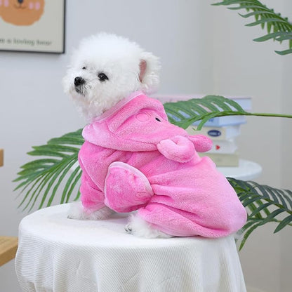 Dog Bathrobe with Hood Super Absorbent Soft Quick Drying Towel Wrap Adjustable Puppy Cat Bath Robe Towel for Cold Weather Beach Pool (Pink Pig, Large)