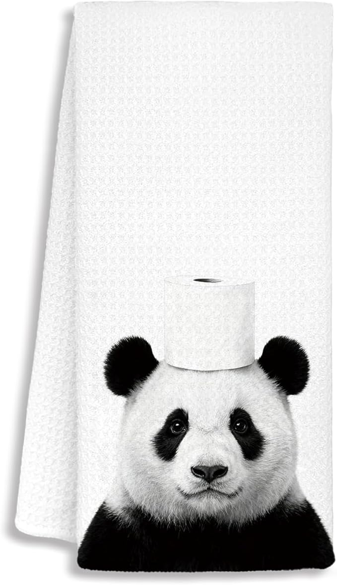Funny Panda Bathroom Hand Towels, Panda Gifts for Women, Gifts for Animal Lovers, Black and White Wild Animal Decorative Hand Towels for Bathroom Decor, 16x24 Inch