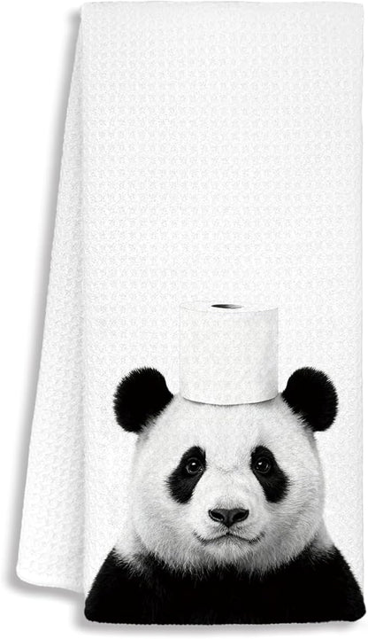 Funny Panda Bathroom Hand Towels, Panda Gifts for Women, Gifts for Animal Lovers, Black and White Wild Animal Decorative Hand Towels for Bathroom Decor, 16x24 Inch