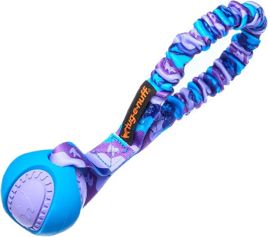 Tug-E-Nuff Pocket PowerBall Bungee | Shock Absorbing Bungee Handle | Durable Ball Toy for Dogs | Ideal for Interactive Dog Training and Dogs of All Ages | 23 cm (9 inches) in Size (Purple)