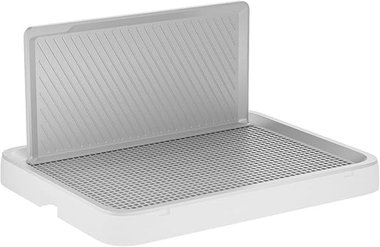 Indoor Dog Potty Tray with High Wall,25.59"X19.69" Pee Pad Holder,Dogs Litter Box,Mesh Training Toilet for Puppy and Small Size Dog,Housebreaking Supplies, Pet Products (White)