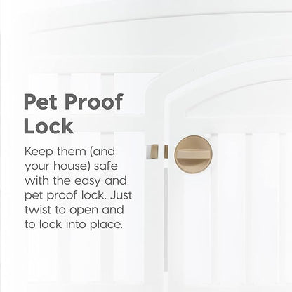 IRIS USA 24" Dog Playpen 8-Panel Pet Exercise Pen with Door Gate 83.5x83.5x24 Puppy Play Pen Indoor Outdoor Plastic Foldable Portable Pet Fence for Small Medium Dogs Puppies Multiple Pets White