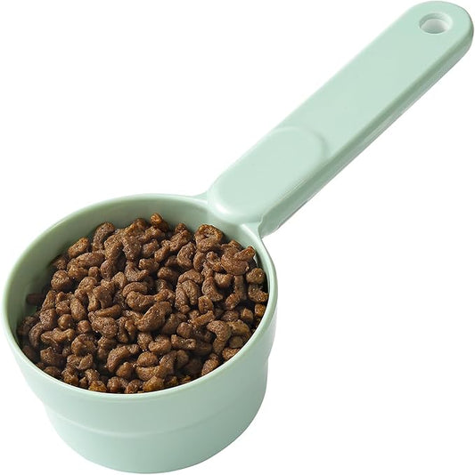 Dog Cat Food Scoop - Pet Food Scoop Dog Food Measuring Cup 1/2 1/4 Cup, Comfortable Long Handle for Easy to Scoop Food, Mint Green 1/2 Cup