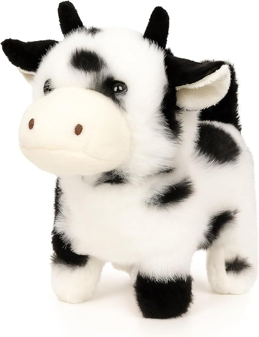Easfan Walking Black Cow Interactive Electronic Pet Plush Toy with Sounds and Movements Moving Educational Plush Toy Easter Birthday Gifts for Kids Girls, 7'',Black