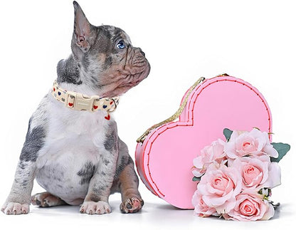DOGWONG Valentine's Dog Collar-Hearts Print Dog Collar for Large Cute Dog Collars Spring Female Male Pet Gift Adjustable Heavy-Duty Soft Collar，XL