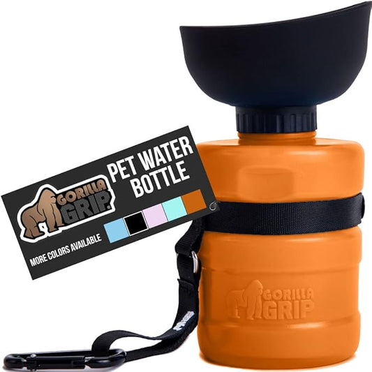 GORILLA GRIP Dog Water Bottle, Portable Water Bowl Dispenser for Dogs, 12 oz Leak Proof Pet Travel Squeeze Bottles, Food Grade Silicone, To Go Puppy Essentials, Hiking Camping Trip Accessories, Orange