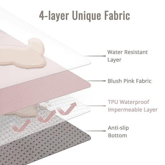 Blissful Diary Baby Splat Mat for Under High Chair, 50.4 x 50.4 Inch Wipeable Splash Mat, Waterproof and Washable, Anti-Slip Floor Protector, Blush Pink